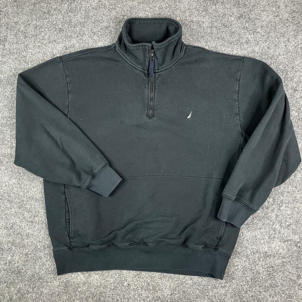 Nautica Jacket Mens XL Black 1/4 Zip Pullover Sweatshirt Casual Classic‎ Logo